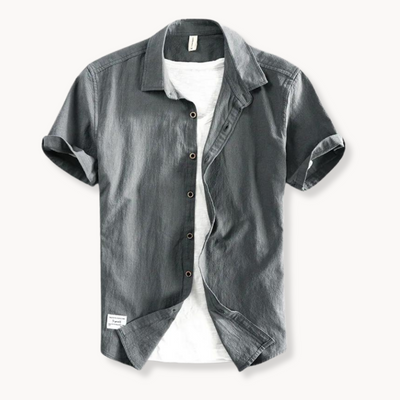 Men’s Short Sleeve Cotton Shirt with Classic Collar and Button Front