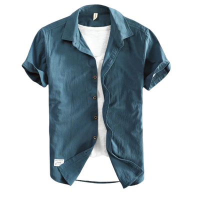 Men’s Short Sleeve Cotton Shirt with Classic Collar and Button Front