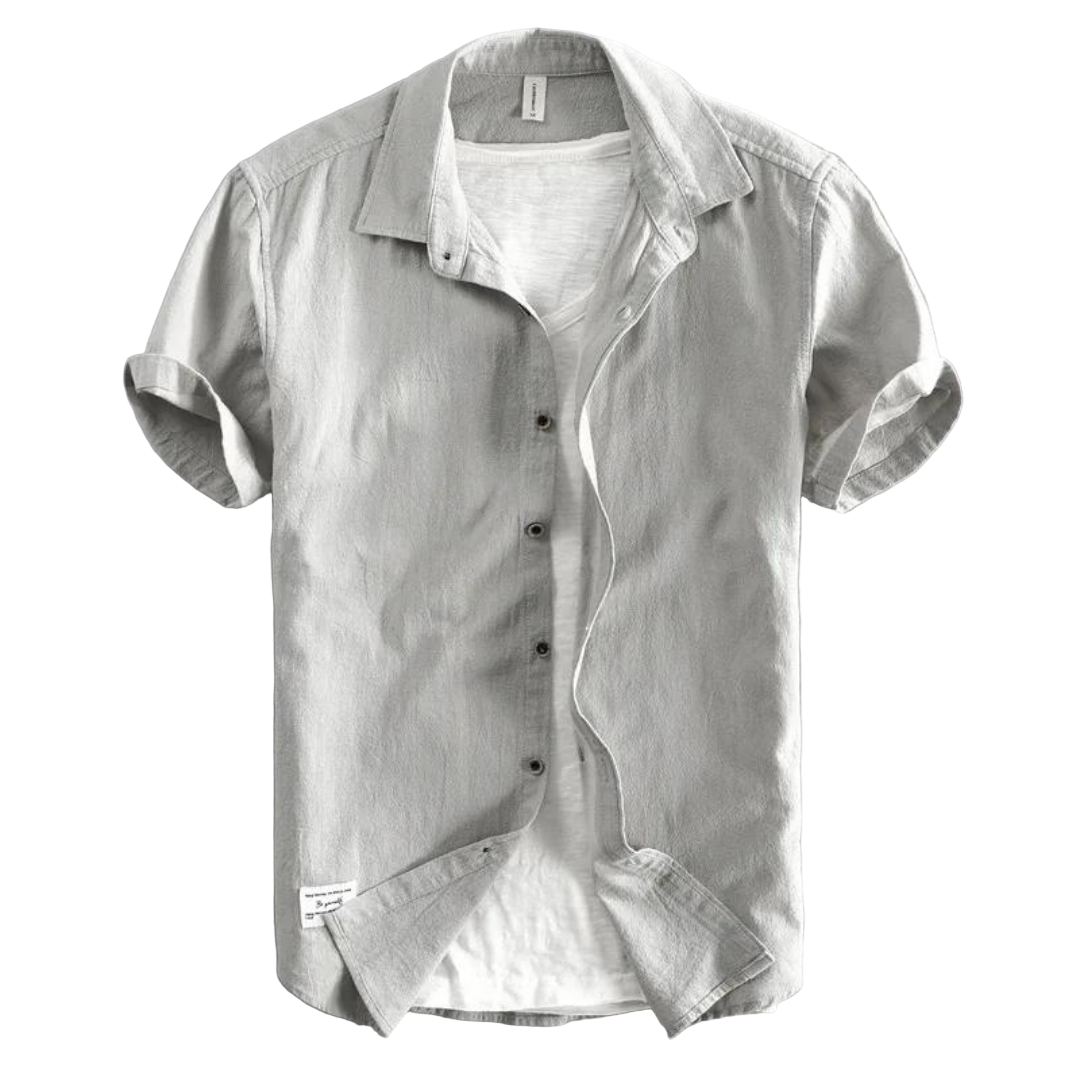 Men’s Short Sleeve Cotton Shirt with Classic Collar and Button Front
