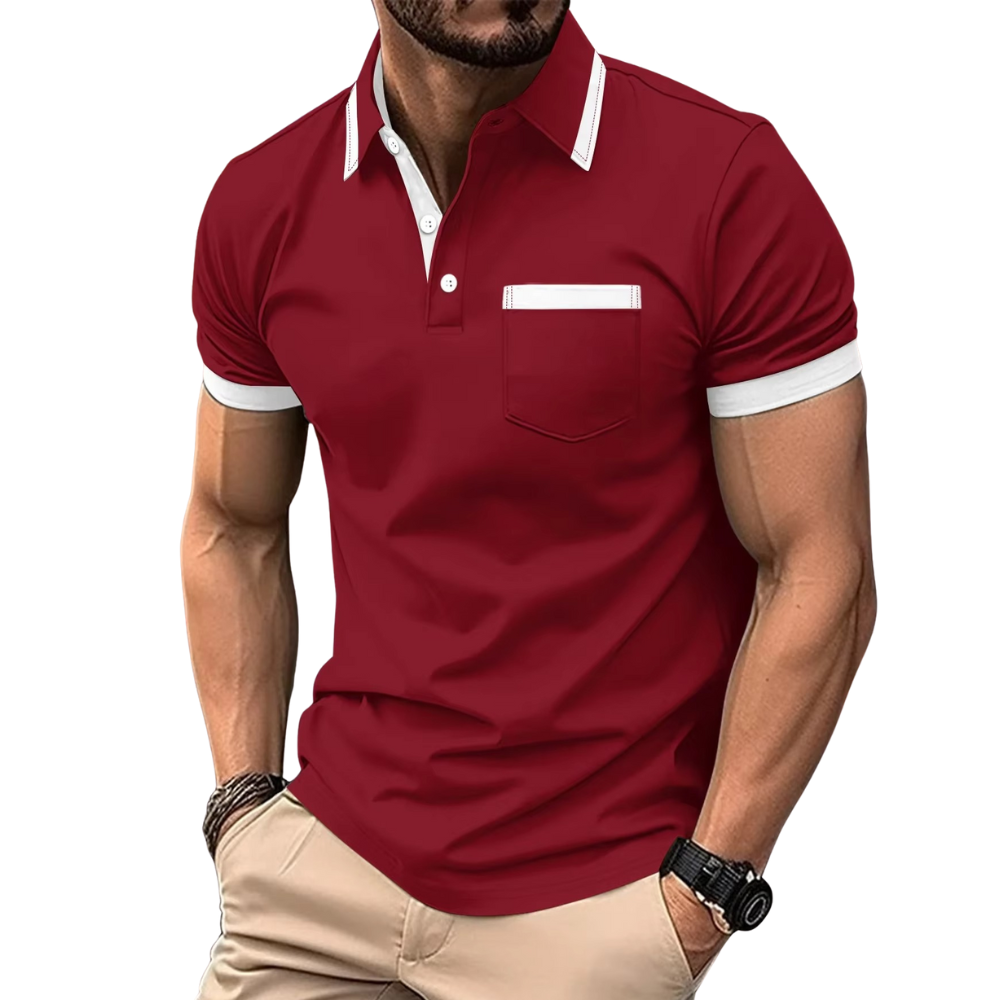 Men's Short Sleeve Polo Shirt with Turn-Down Collar and Chest Pocket
