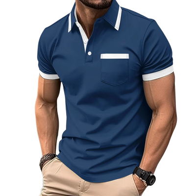 Men's Short Sleeve Polo Shirt with Turn-Down Collar and Chest Pocket