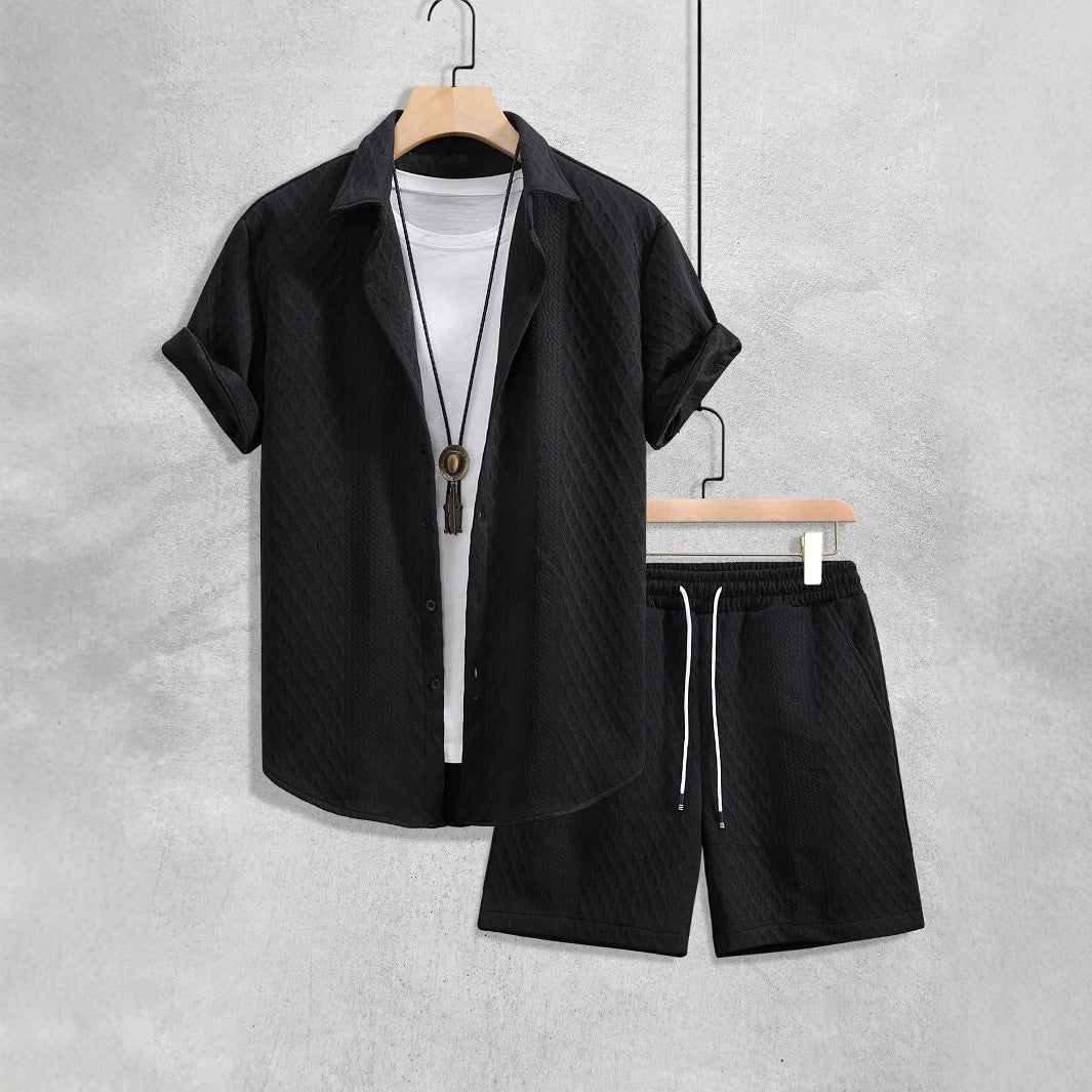 Men's Short Sleeve Shirt and Drawstring Men Shorts Matching Set
