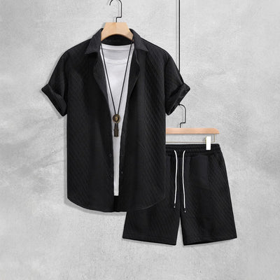 Men's Short Sleeve Shirt and Drawstring Men Shorts Matching Set
