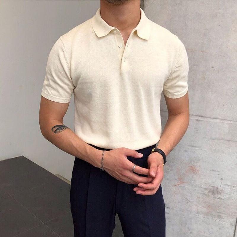 Men's Short Sleeve Turn Down Collar Knit Polo Shirt