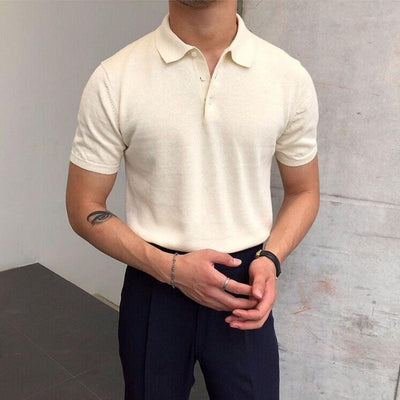 Men's Short Sleeve Turn Down Collar Knit Polo Shirt