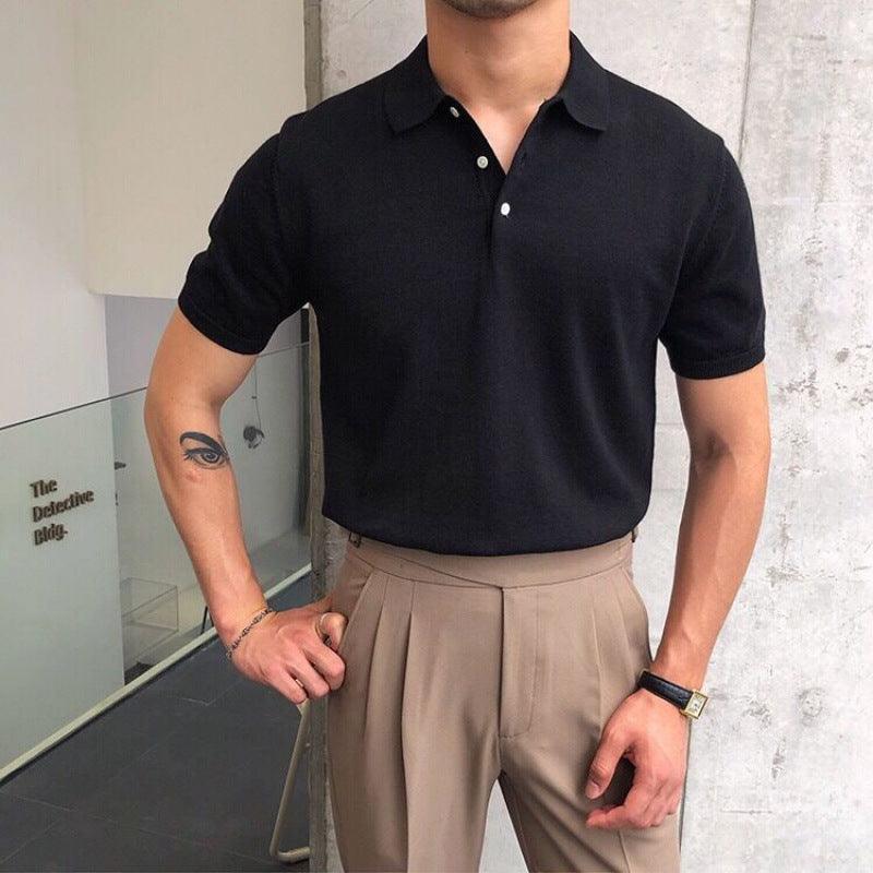 Men's Short Sleeve Turn Down Collar Knit Polo Shirt