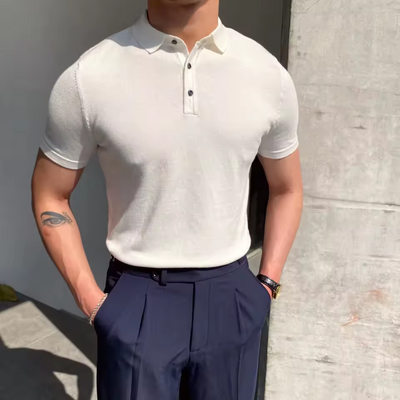 Men's Short Sleeve Turn Down Collar Knit Polo Shirt