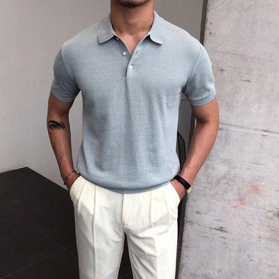 Men's Short Sleeve Turn Down Collar Knit Polo Shirt