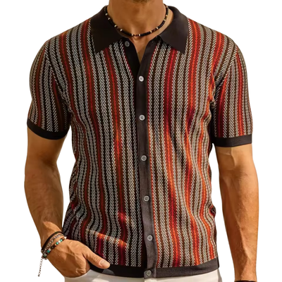 Men's Short Sleeves Knitted Button Down Collar Casual Shirt