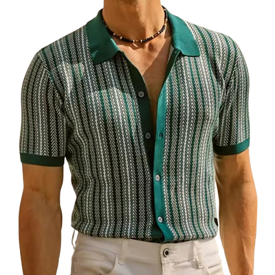 Men's Short Sleeves Knitted Button Down Collar Casual Shirt