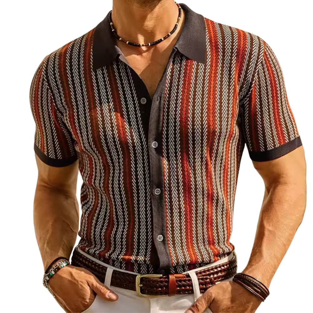 Men's Short Sleeves Knitted Button Down Collar Casual Shirt