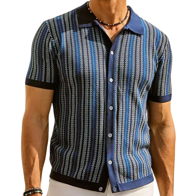 Men's Short Sleeves Knitted Button Down Collar Casual Shirt