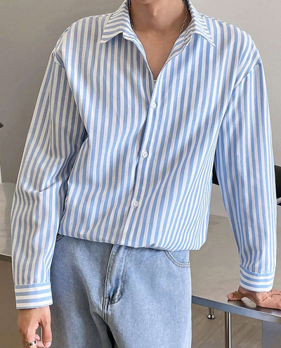Men’s Striped Button Shirt With Open Collar