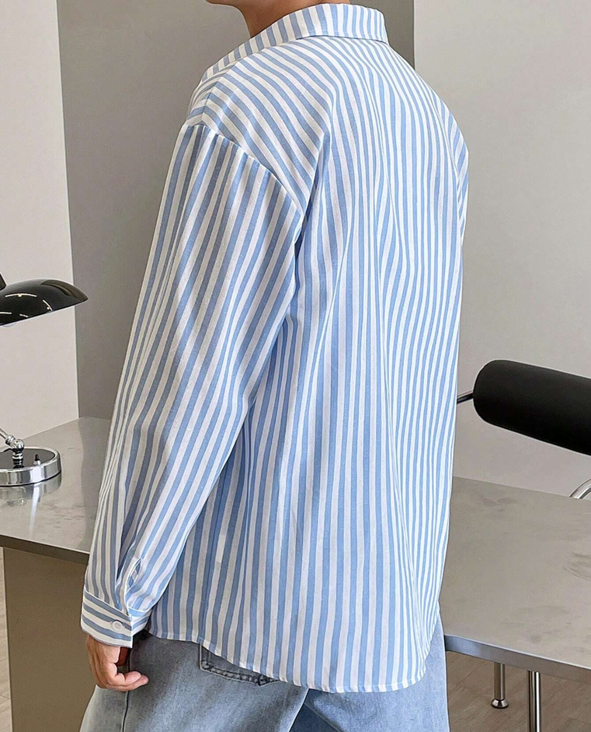 Men’s Striped Button Shirt With Open Collar