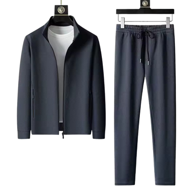 Men’s Two-Piece Set with Stand Collar Jacket and Trousers
