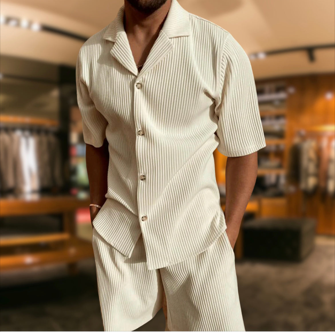 Men’s Two-Piece Summer Set with Short-Sleeve Shirt and Shorts