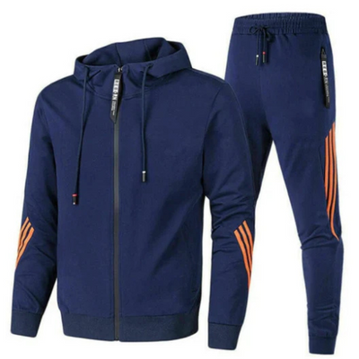 Men's Two-Piece Tracksuit Set with Zip Jacket and Elastic Waist Pants