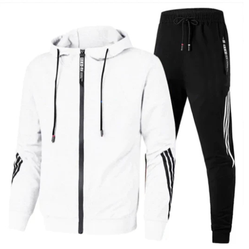Men's Two-Piece Tracksuit Set with Zip Jacket and Elastic Waist Pants