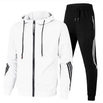 Men's Two-Piece Tracksuit Set with Zip Jacket and Elastic Waist Pants