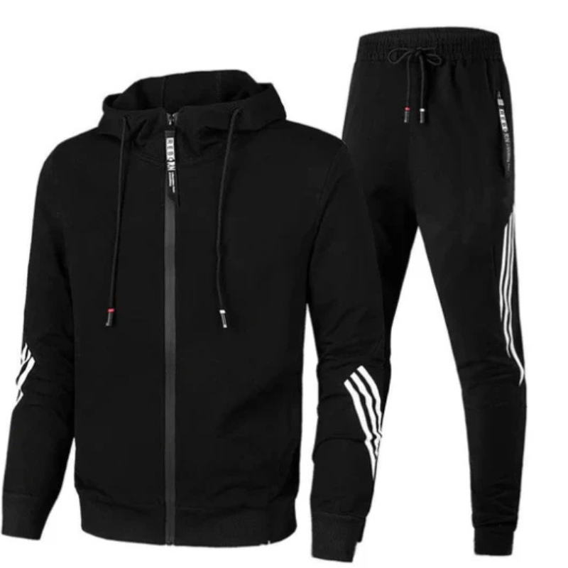 Men's Two-Piece Tracksuit Set with Zip Jacket and Elastic Waist Pants
