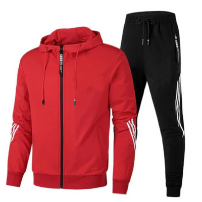 Men's Two-Piece Tracksuit Set with Zip Jacket and Elastic Waist Pants