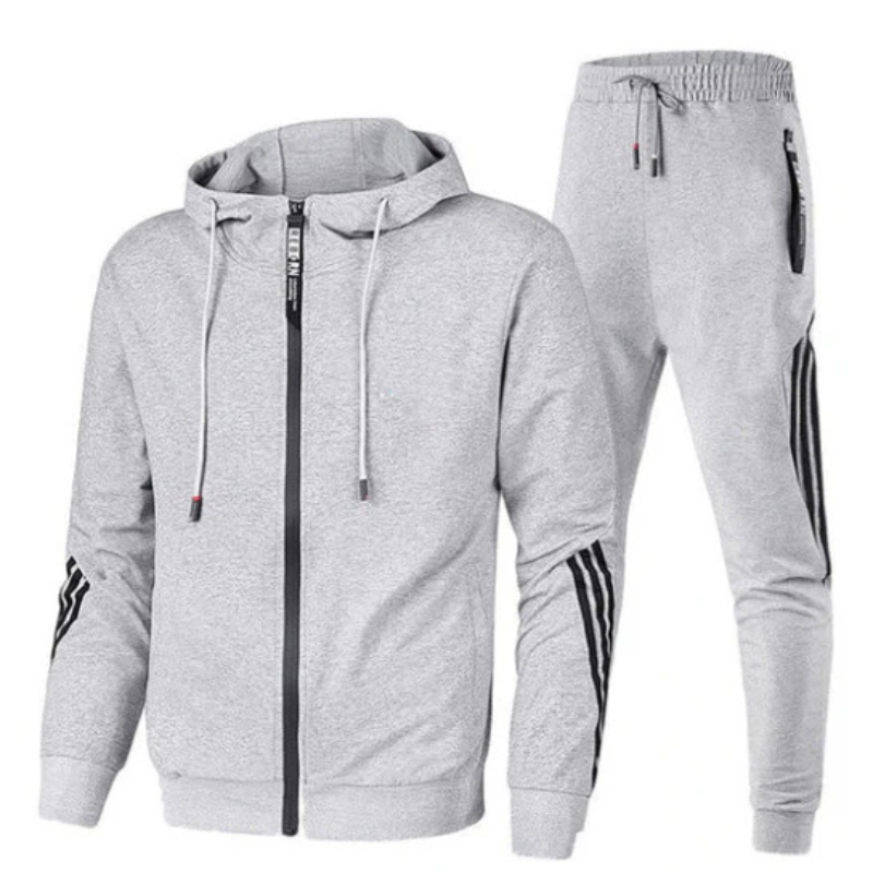 Men's Two-Piece Tracksuit Set with Zip Jacket and Elastic Waist Pants