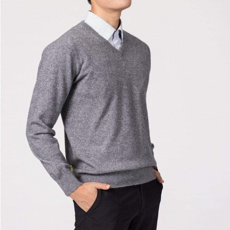 Men's V-Neck Full Sleeves Knit Classic Sweater for Winter