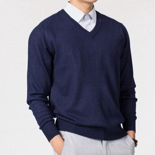 Men's V-Neck Full Sleeves Knit Classic Sweater for Winter