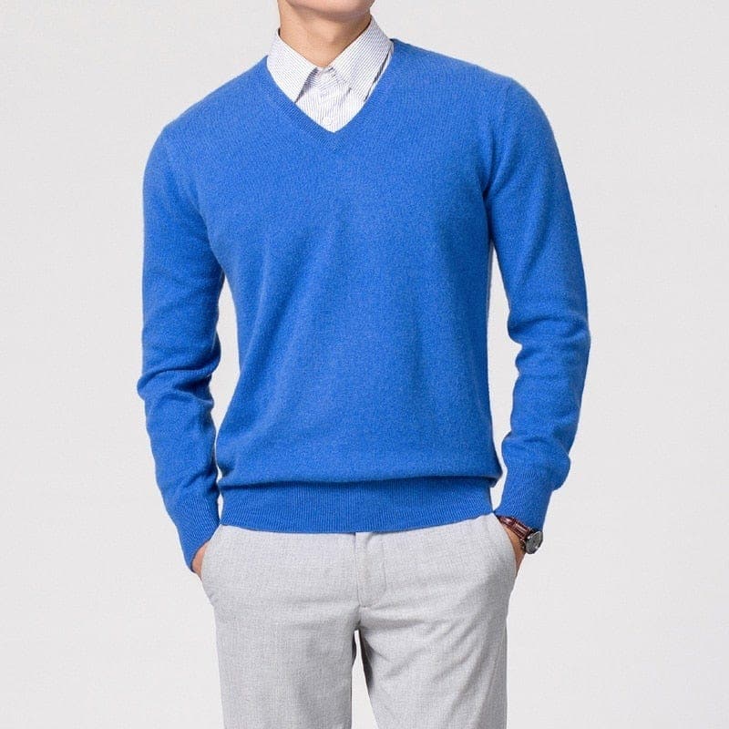 Men's V-Neck Full Sleeves Knit Classic Sweater for Winter