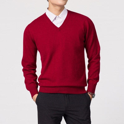Men's V-Neck Full Sleeves Knit Classic Sweater for Winter