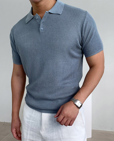 Men’s V-neck Knitted Polo Shirt Short Sleeved