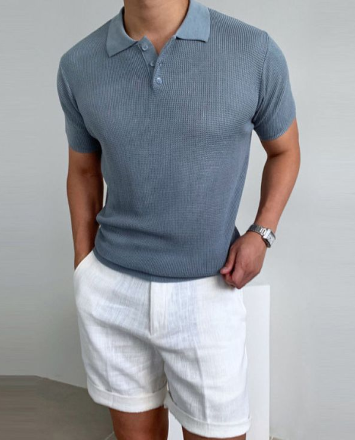 Men’s V-neck Knitted Polo Shirt Short Sleeved