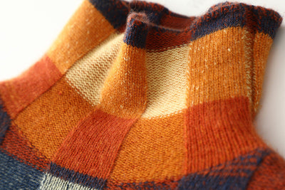 Mira | Checkerboard High Neck Wool-Look Sweater