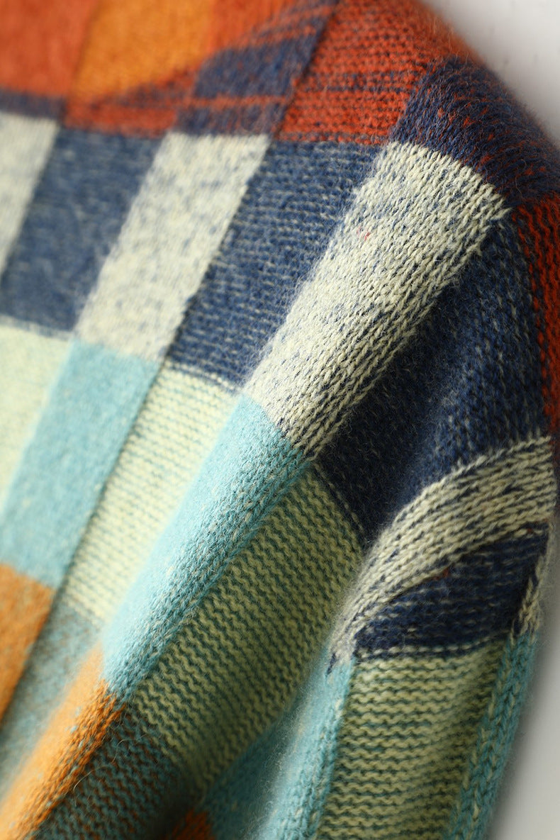 Mira | Checkerboard High Neck Wool-Look Sweater