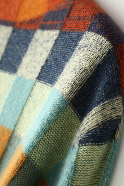 Mira | Checkerboard High Neck Wool-Look Sweater