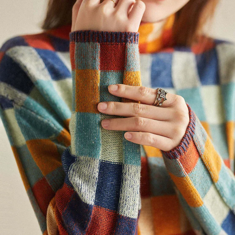 Mira | Checkerboard High Neck Wool-Look Sweater