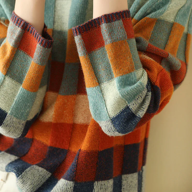 Mira | Checkerboard High Neck Wool-Look Sweater