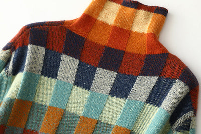 Mira | Checkerboard High Neck Wool-Look Sweater