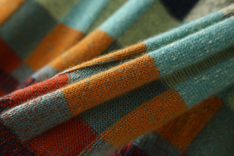 Mira | Checkerboard High Neck Wool-Look Sweater