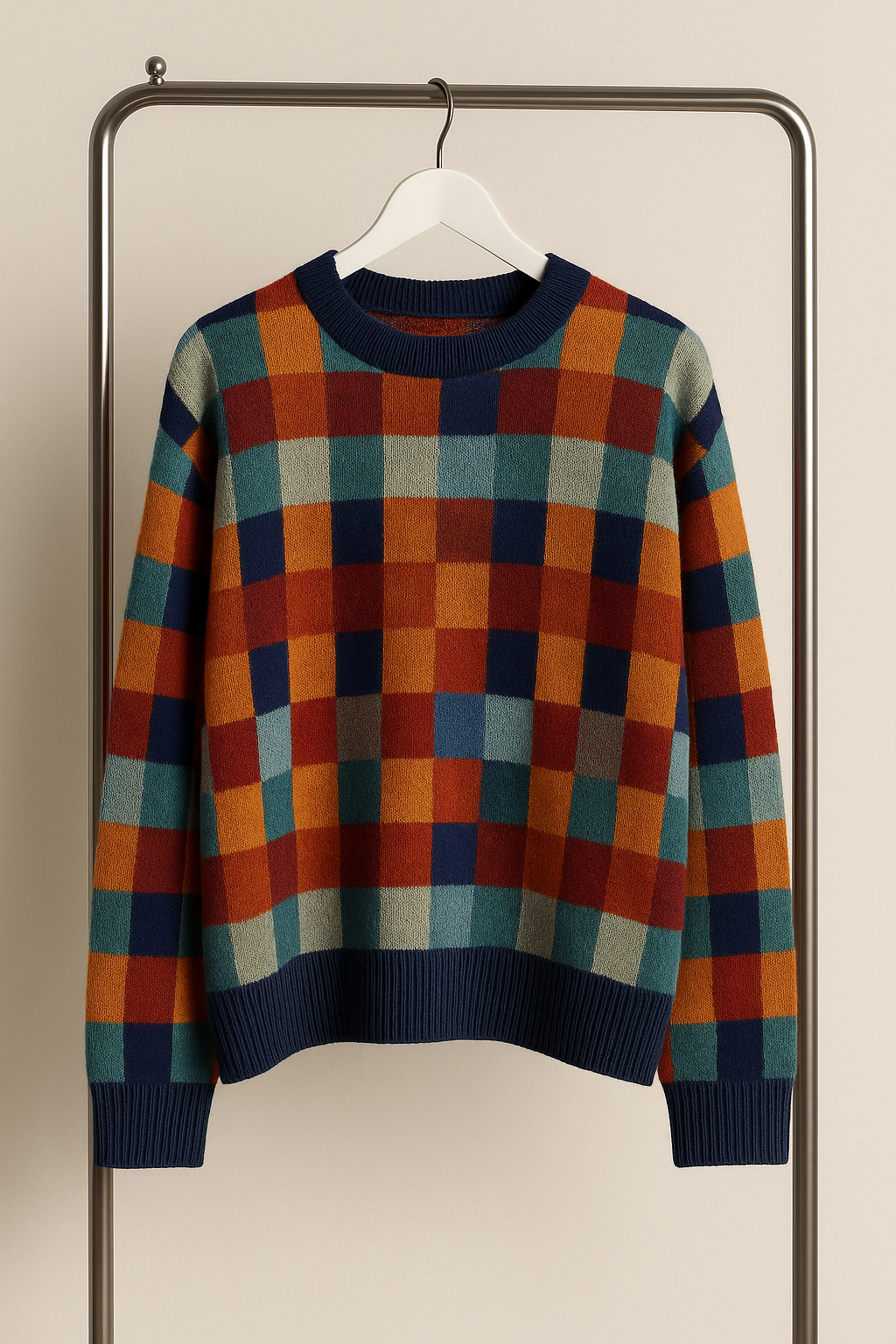 Mira | Checkerboard High Neck Wool-Look Sweater