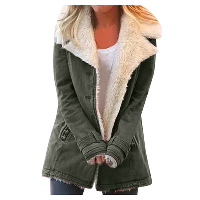 Aria - Women Plush Lapel Mid-Length Coat