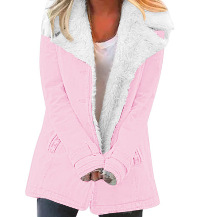 Aria - Women Plush Lapel Mid-Length Coat