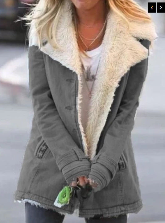 Aria - Women Plush Lapel Mid-Length Coat