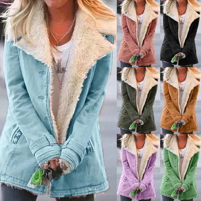 Aria - Women Plush Lapel Mid-Length Coat