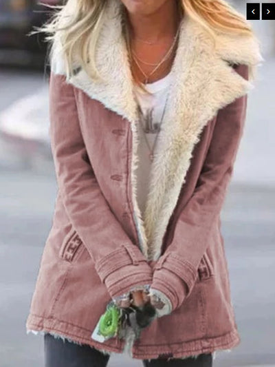 Aria - Women Plush Lapel Mid-Length Coat