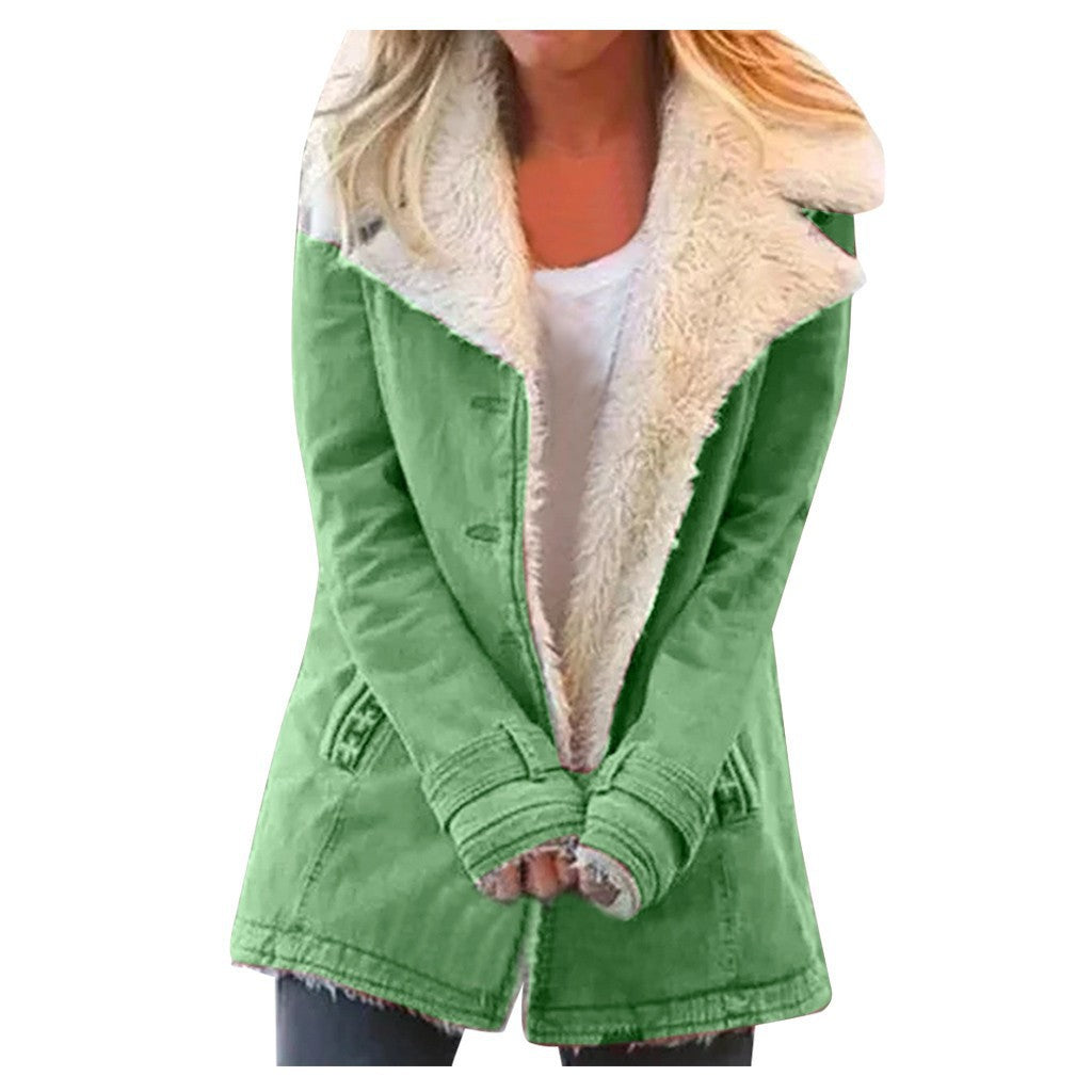 Aria - Women Plush Lapel Mid-Length Coat