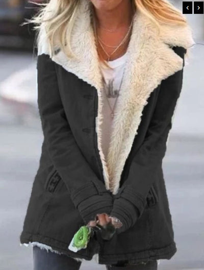 Aria - Women Plush Lapel Mid-Length Coat