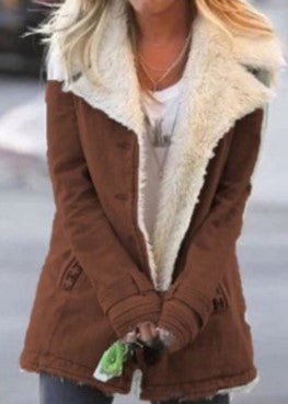 Aria - Women Plush Lapel Mid-Length Coat