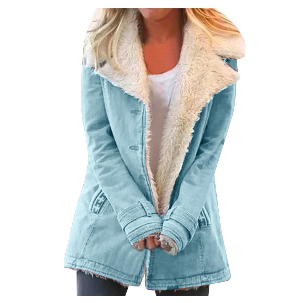 Aria - Women Plush Lapel Mid-Length Coat