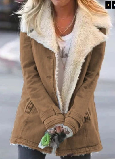 Aria - Women Plush Lapel Mid-Length Coat